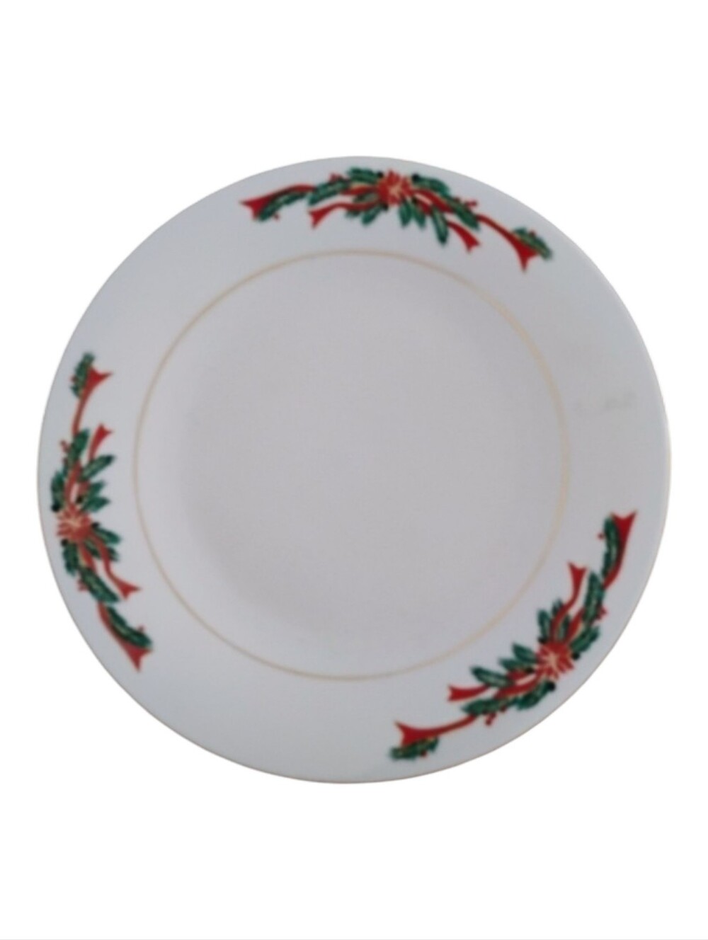 Tienshan Vintage Elegant Poinsetta Ribbon Holiday 10 1/2" Dinner Plate .